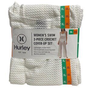 Hurley White Crochet 2pc Swim Cover Up Set Tank + Drawstring Pants XL/XXL New